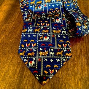 SALVATORE FERRAGAMO Blue Animals Print Silk Tie Italy 57”/3".3/4 Pre Owned